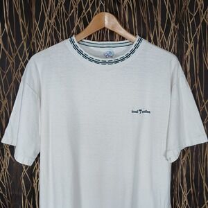 Vintage Local Motion T-Shirt Men XL White Textured Embroidered Palm Tree Cal Cru